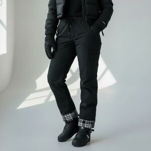 Eddie Bauer Woman’s Flannel Lined Outdoor Pants sz 12 Pull-on Black Drawstring